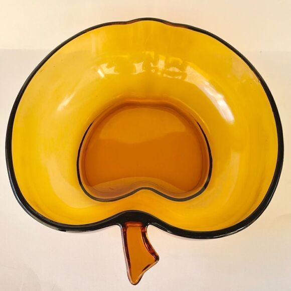 Vintage Orchard Amber by Hazel Atlas Large Apple Shaped Glass Bowl - Picture 5 of 12